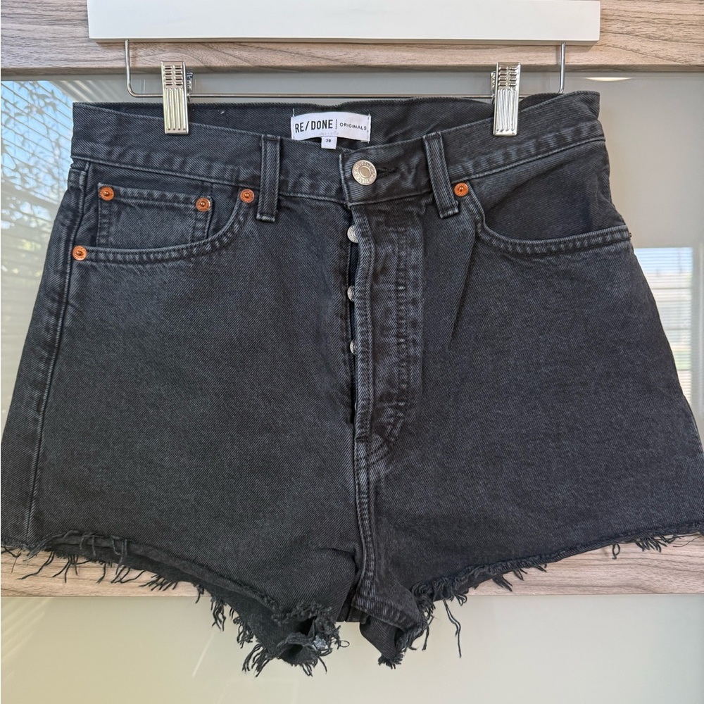 Re/Done Black Jean Shorts High-Waisted Distressed